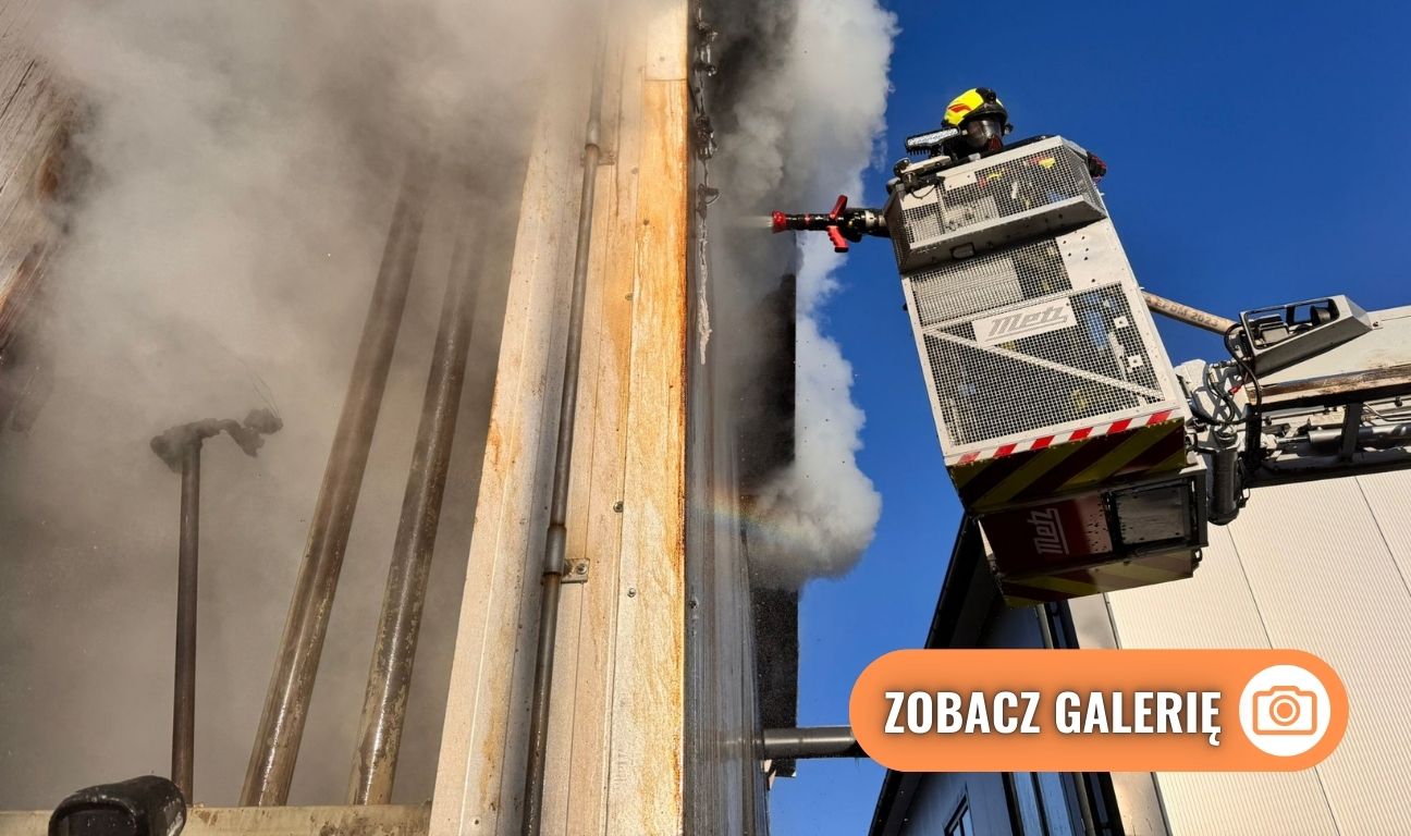 pożar suszarni w zakładzie drzewnym w Karsinie