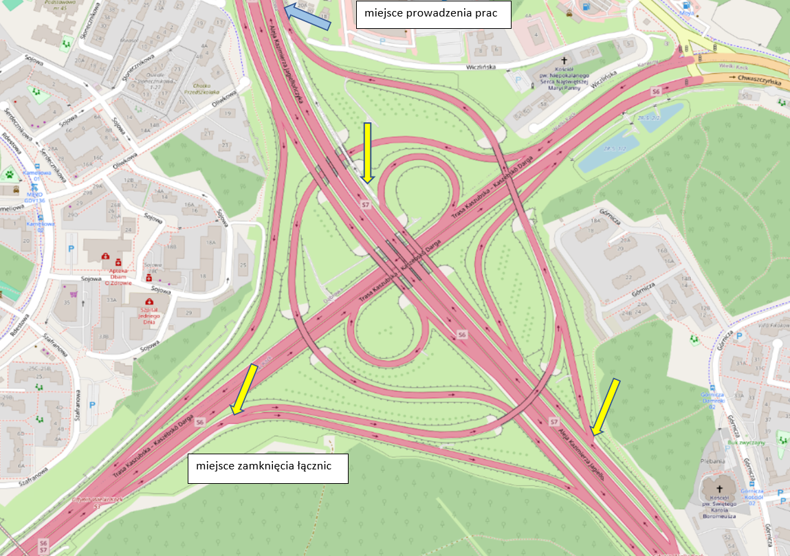 prace na węźle Gdynia Wielki Kack