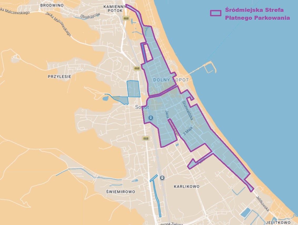 Śródmiejska Strefa Płatnego Parkowania, Sopot, plan
