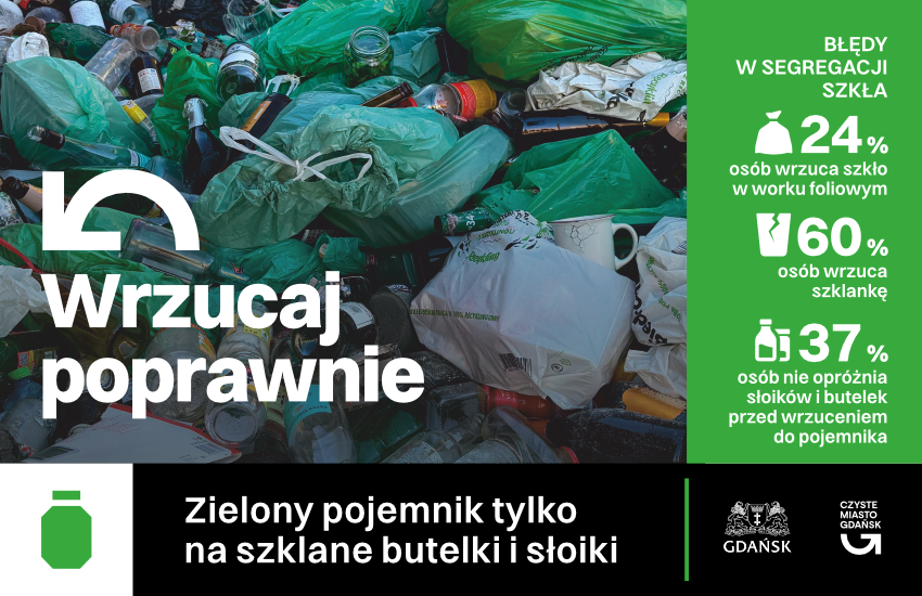 błędy w segregacji szkła, Gdańsk, ulotka