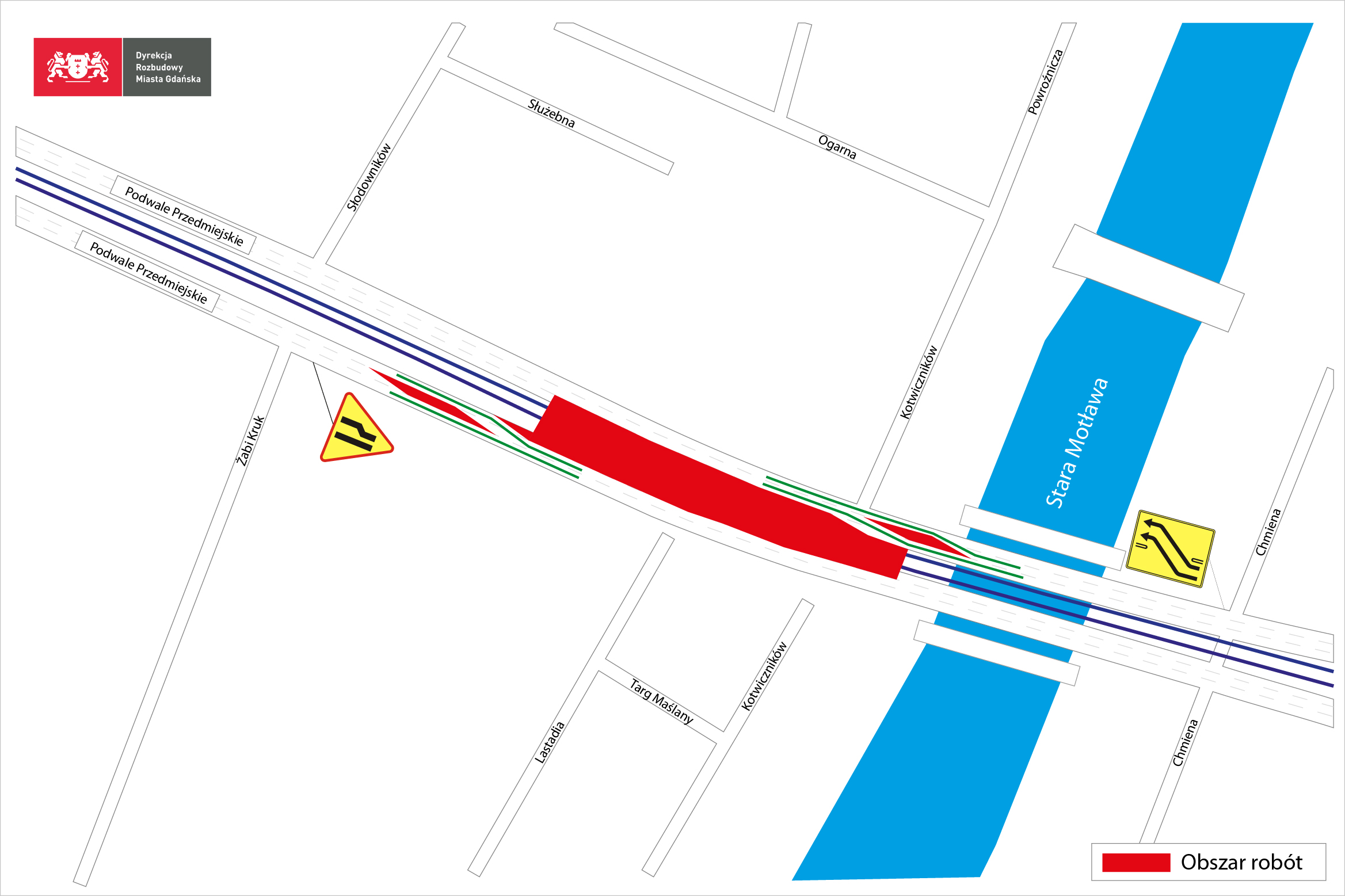 zmiany w organizacji ruchu, Podwale Przedmiejskie, Gdańsk, mapa