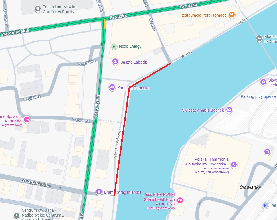 zamknięcie dolnego tarasu nabrzeża nad Motławą, mapa
