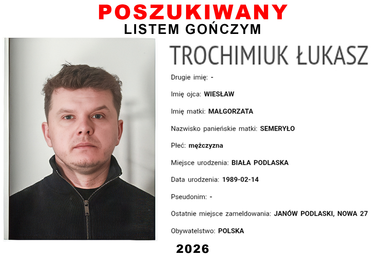 Łukasz Trochimiuk, list gończy