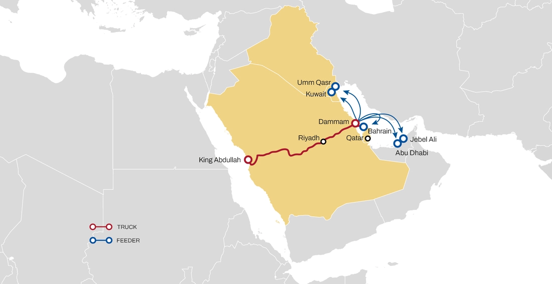 Europe - Red Sea - Middle East Express, nowy serwis kontenerowy MSC, mapa