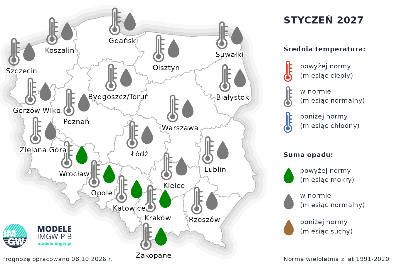 prognoza pogody styczeń 2027 IMGW