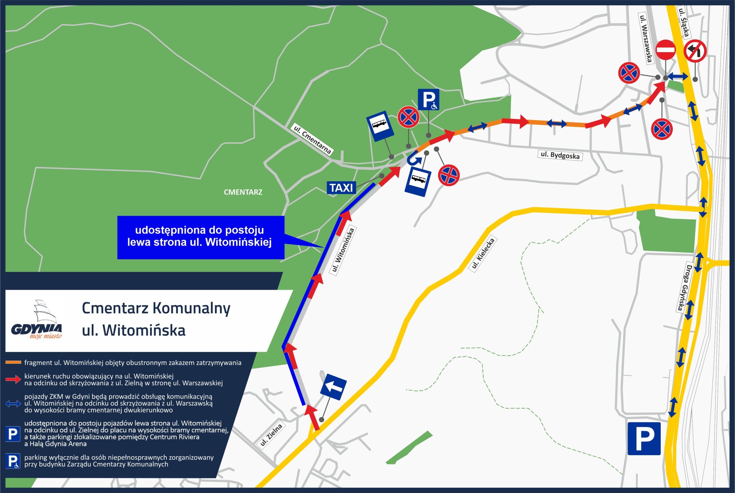 Mapa dojazdu na Cmentarz Witomiński (mat. pras. ZDM)