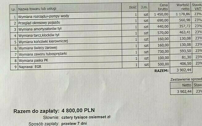 faktura za naprawę samochodu, schronisko dla bezdomnych zwierząt, Tczew