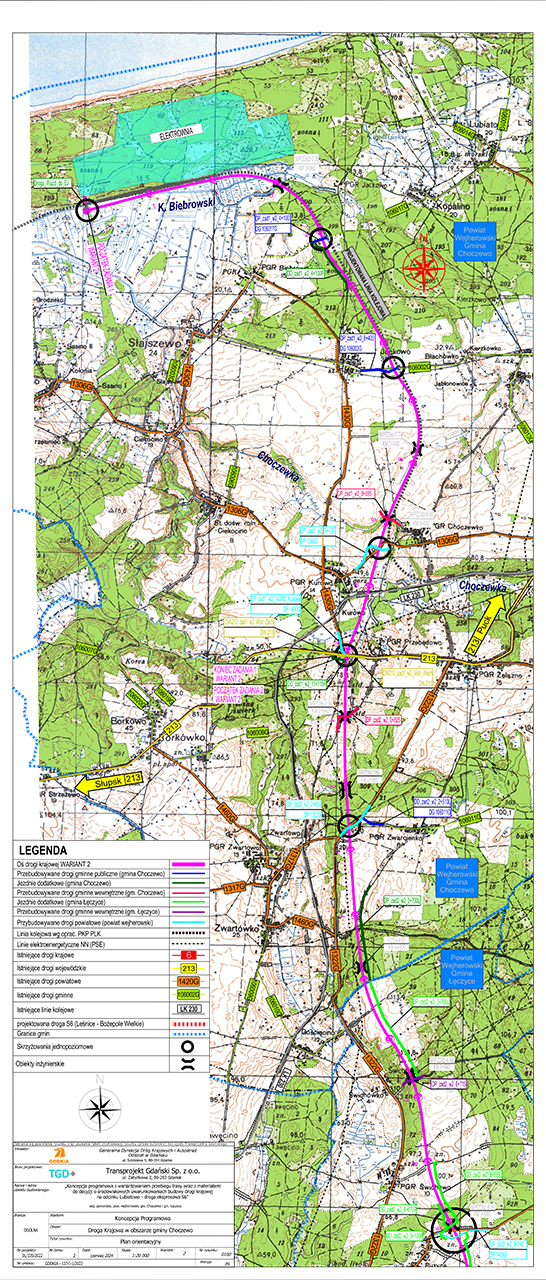 plan orientacyjny drogi krajowej do elektrowni na odcinku Lubiatowo-DW 213