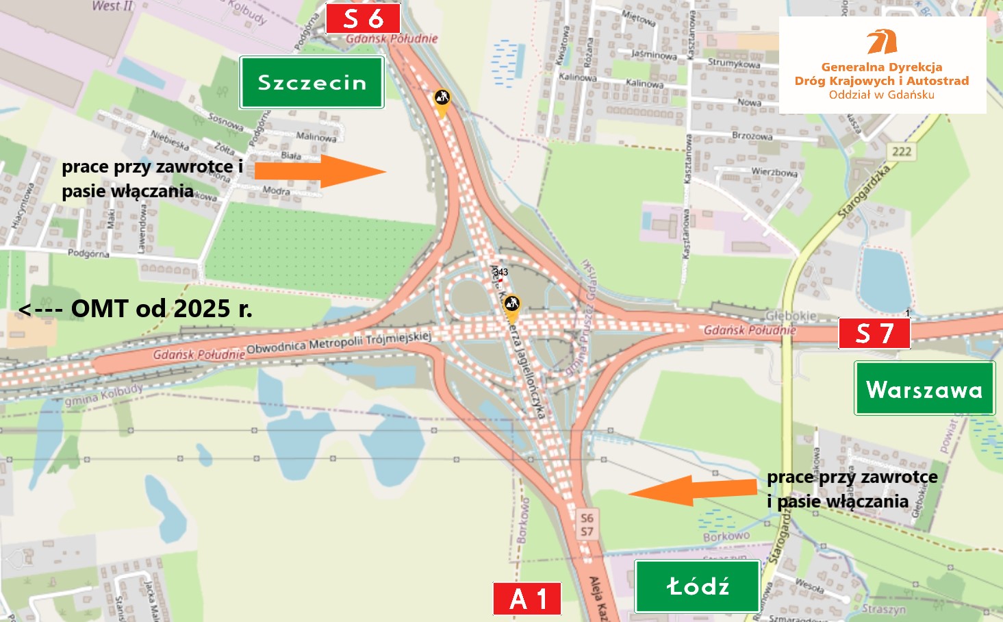 mapa utrudnień na węźle Gdańsk Południe