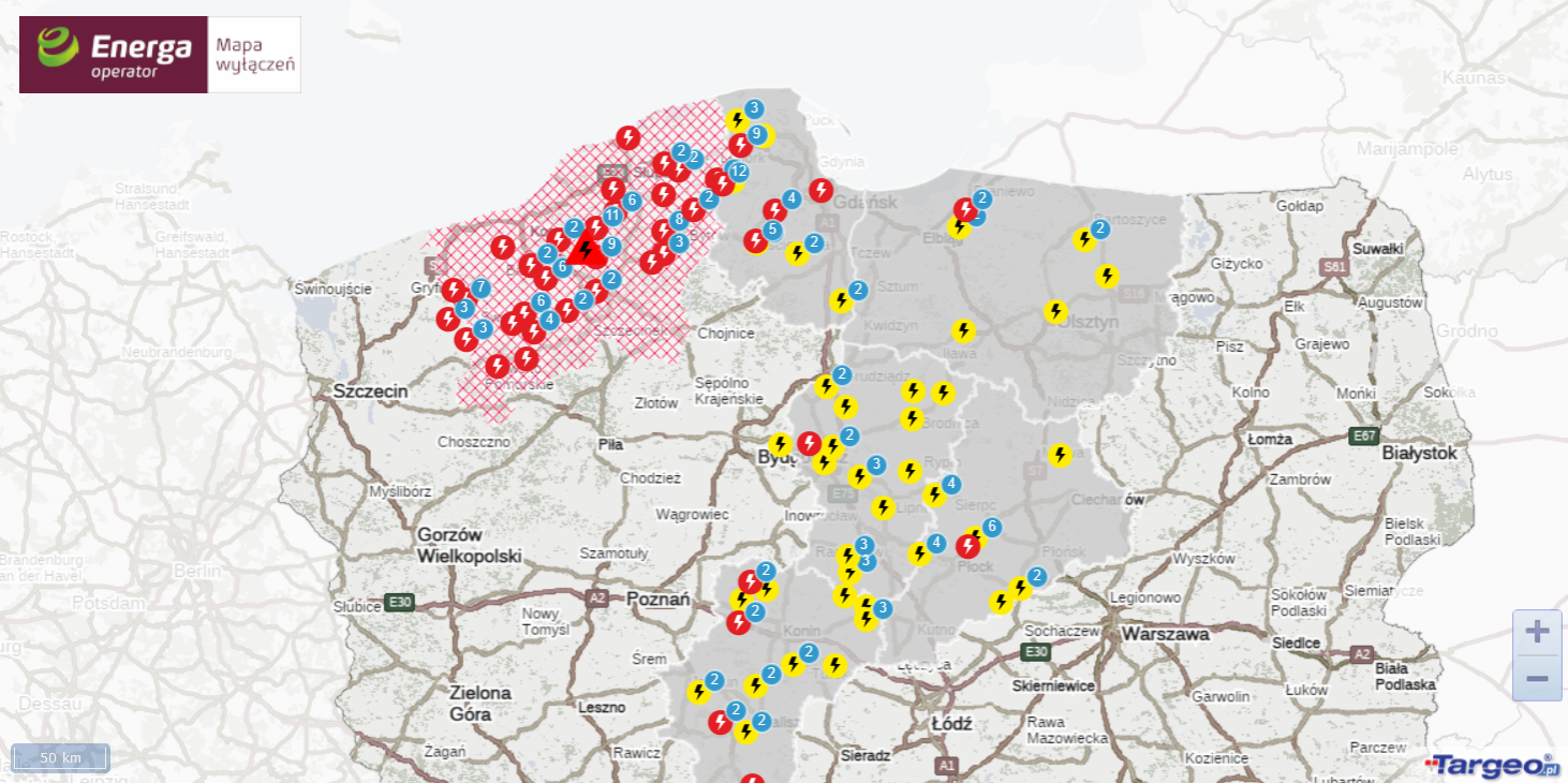 mapa wyłączeń prądu, Energa-Operator