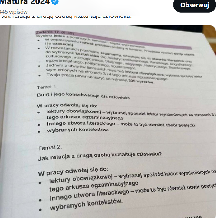 matura 2024, język polski, tematy