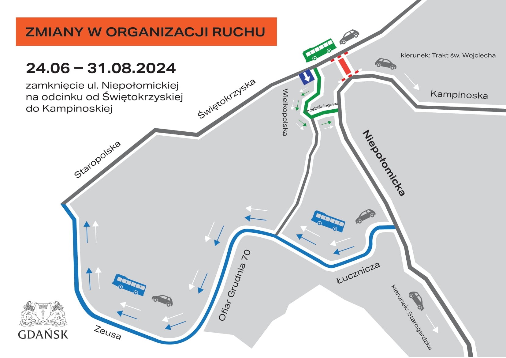 remont ul. Niepołomickiej, Gdańsk, mapa