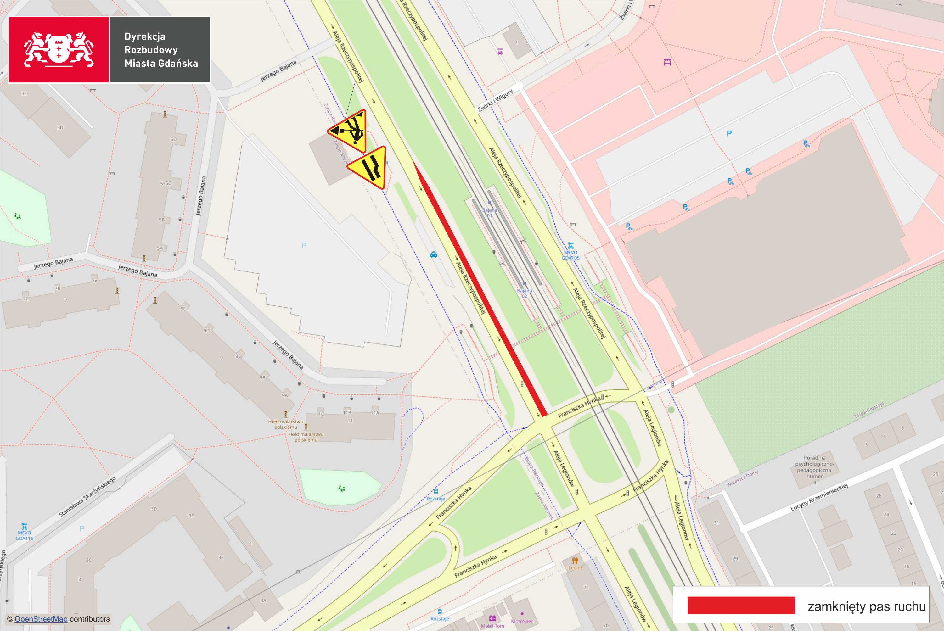 budowa przejścia dla pieszych na ul. Hynka w Gdańsku, mapa