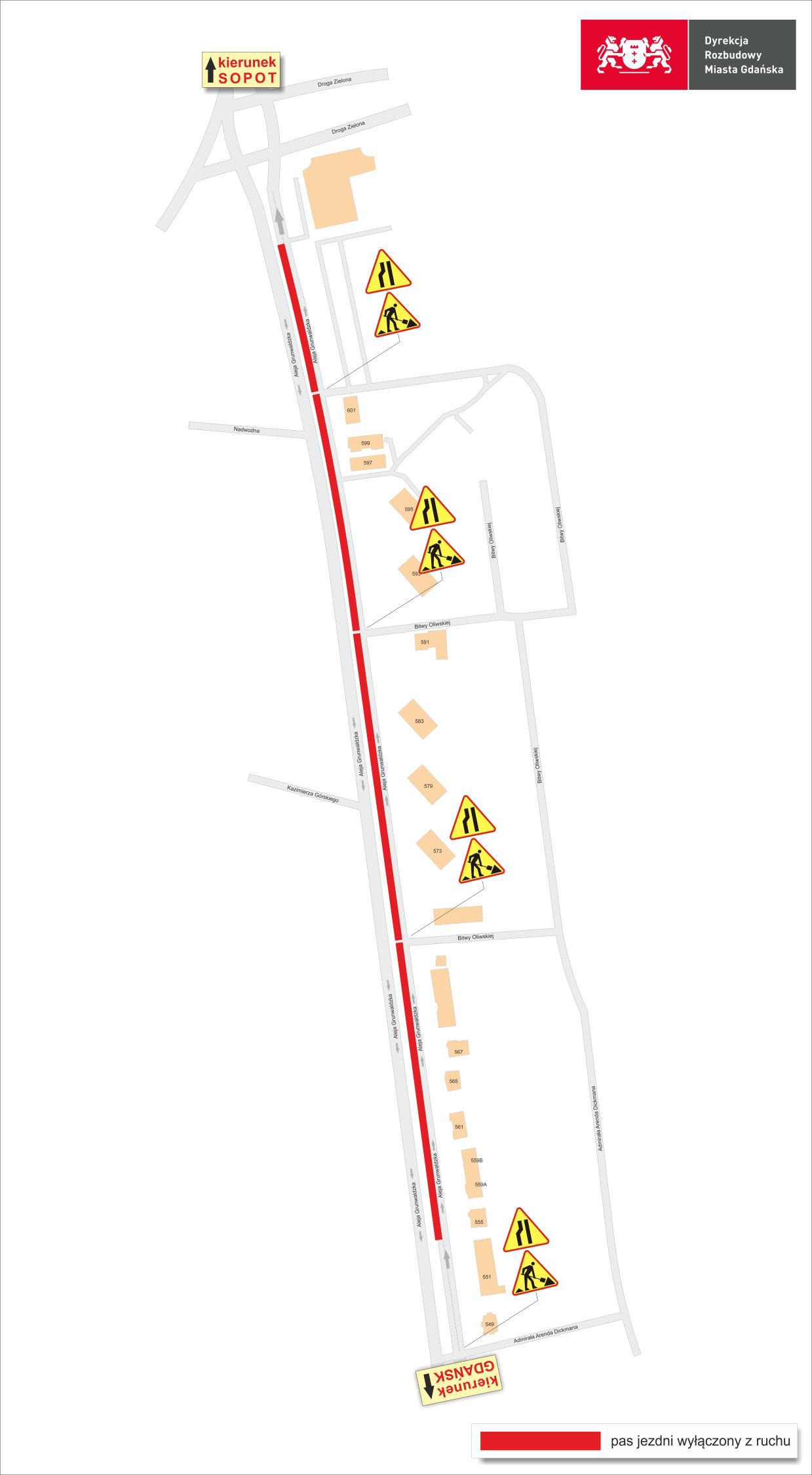 remont al. Grunwaldzkiej, mapa, Gdańsk