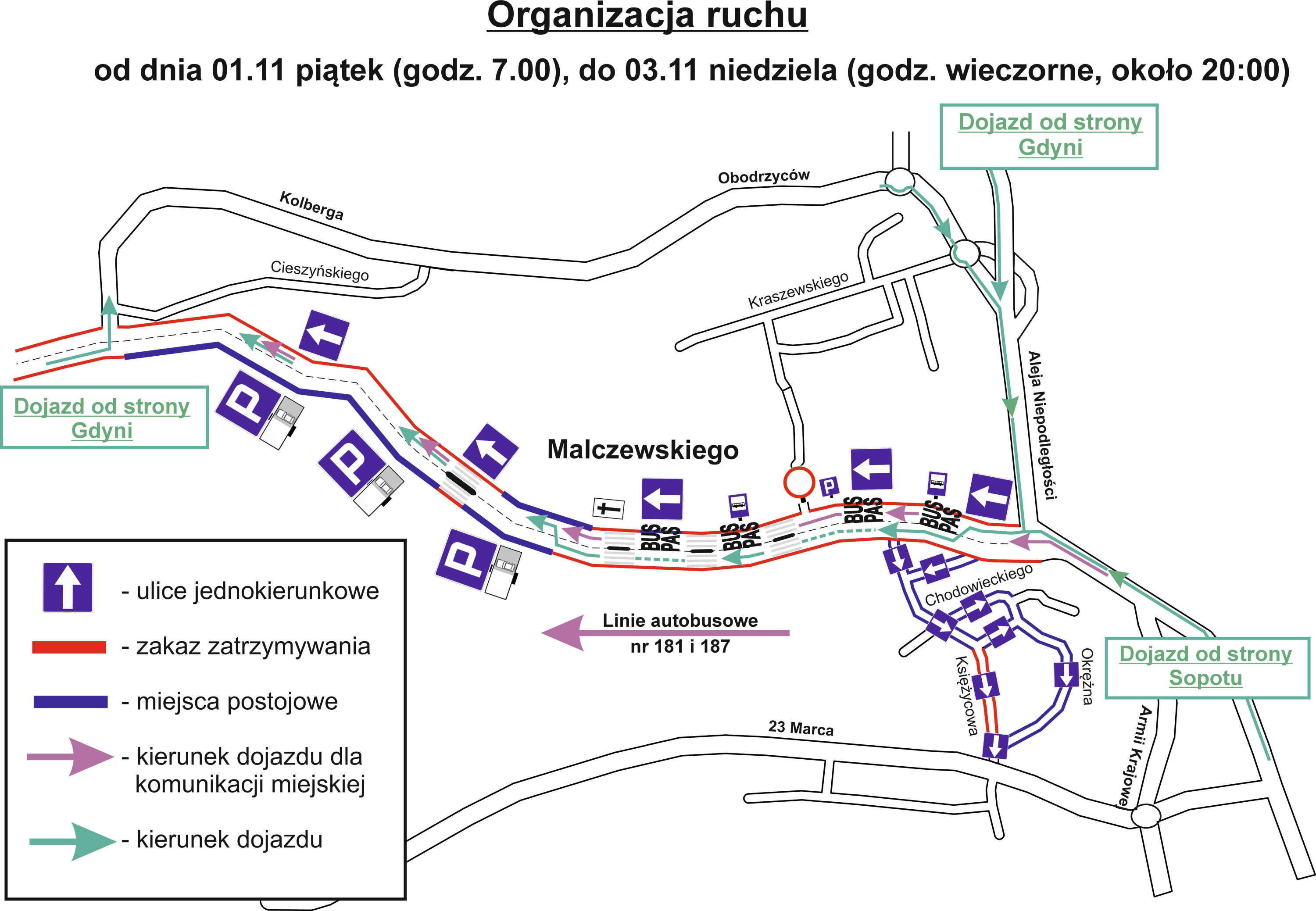 Wszystkich Świętych, organizacja ruchu, Sopot 2024